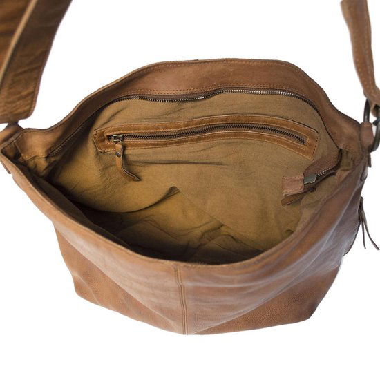 Dames schoudertas bruin leer schoudertas of crossbody tas lichtbruin vintage - Arrigo Leather Goods