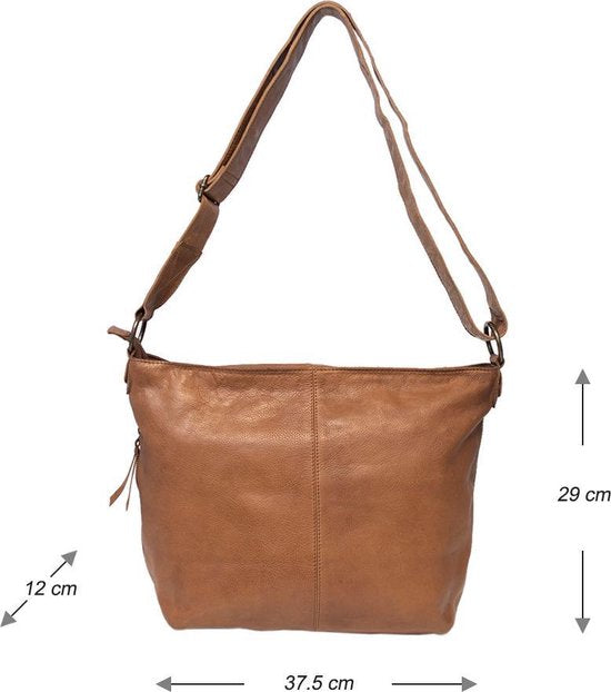 Dames schoudertas bruin leer schoudertas of crossbody tas lichtbruin vintage - Arrigo Leather Goods