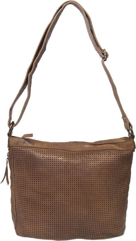 Dames schoudertas bruin leer schoudertas of crossbody tas lichtbruin vintage - Arrigo Leather Goods