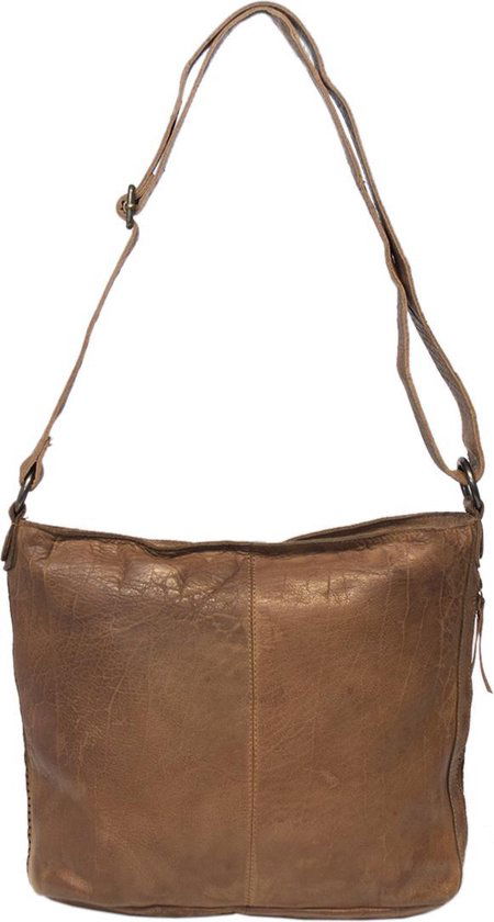 Dames schoudertas bruin leer schoudertas of crossbody tas lichtbruin vintage - Arrigo Leather Goods