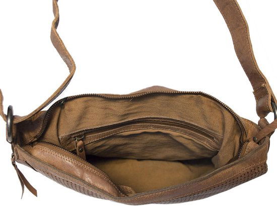 Dames schoudertas bruin leer schoudertas of crossbody tas lichtbruin vintage - Arrigo Leather Goods