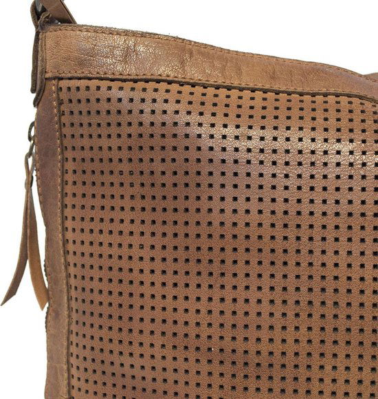 Dames schoudertas bruin leer schoudertas of crossbody tas lichtbruin vintage - Arrigo Leather Goods