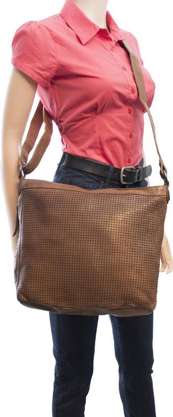 Dames schoudertas bruin leer schoudertas of crossbody tas lichtbruin vintage - Arrigo Leather Goods