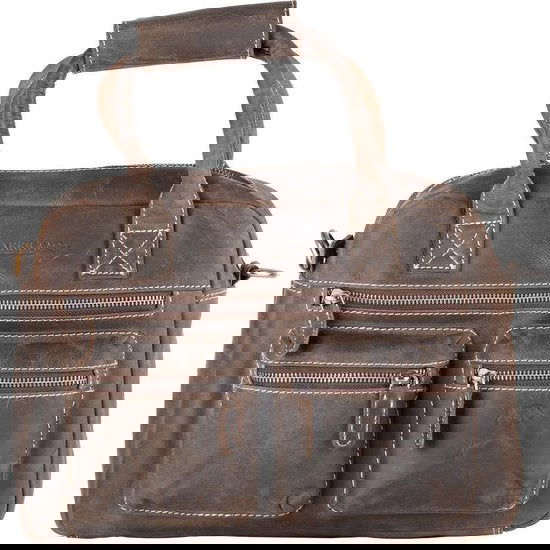 Dames tas buffelleer donkerbruin met een schouderriem en handvatten medium - Arrigo Leather Goods