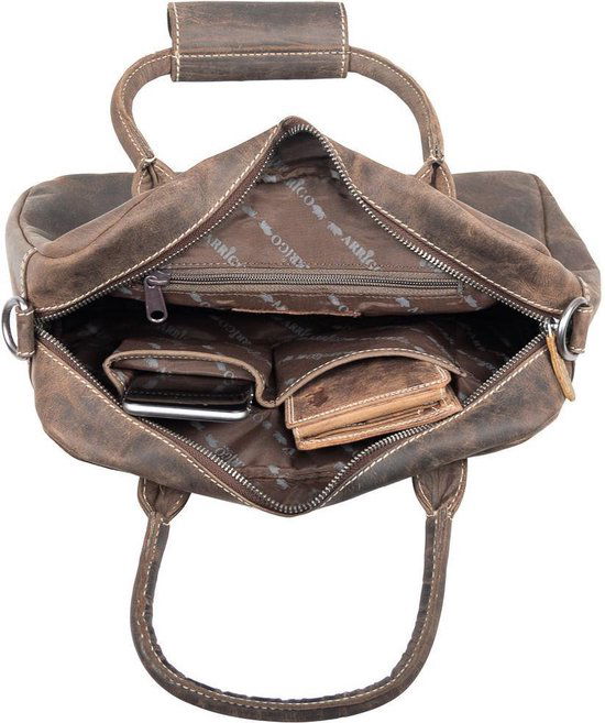 Dames tas buffelleer donkerbruin met een schouderriem en handvatten medium - Arrigo Leather Goods