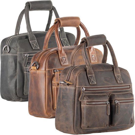 Dames tas buffelleer donkerbruin met een schouderriem en handvatten medium - Arrigo Leather Goods
