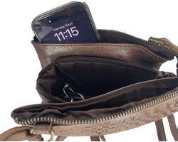 Dames tas donkerbruin leer festival crossbody tas dames telefoontasje portemonnee - Arrigo.nl
