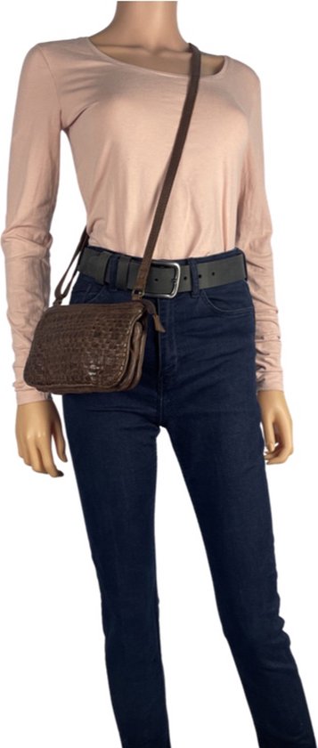 Dames tas donkerbruin leer festival crossbody tas dames telefoontasje portemonnee - Arrigo.nl