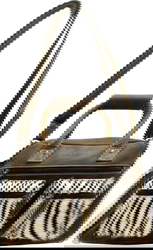 Dames tas donkerbruin leer met een zebra print dames schoudertas - Arrigo.nl