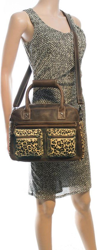 Dames tas lichtbruin leer met luipaard print leren handtas van - Arrigo Leather Goods