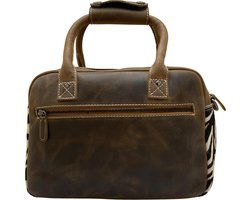 Dames tas lichtbruin leer met luipaard print leren handtas van - Arrigo Leather Goods