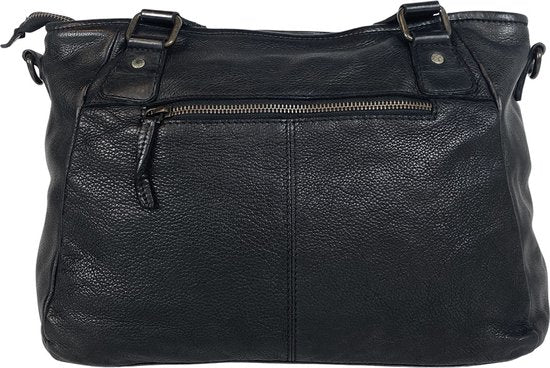 Dames tas schoudertas gewassen leer zwart arrigo - Arrigo Leather Goods