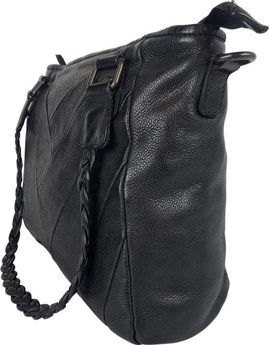 Dames tas schoudertas gewassen leer zwart arrigo - Arrigo Leather Goods