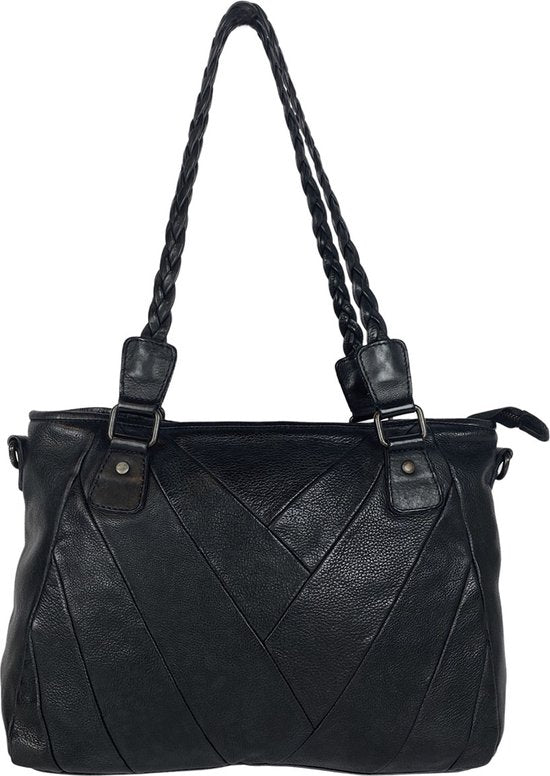 Dames tas schoudertas gewassen leer zwart arrigo - Arrigo Leather Goods