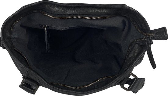 Dames tas schoudertas gewassen leer zwart arrigo - Arrigo Leather Goods