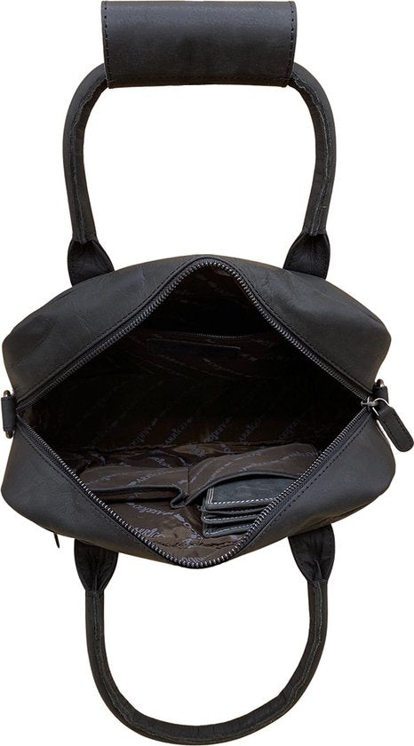 Dames tas zwart leer met een zebra print dames schoudertas - Arrigo Leather Goods