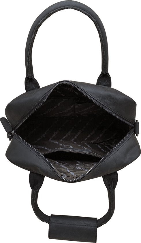 Dames tas zwart leer met luipaard print leren handtas van - Arrigo Leather Goods