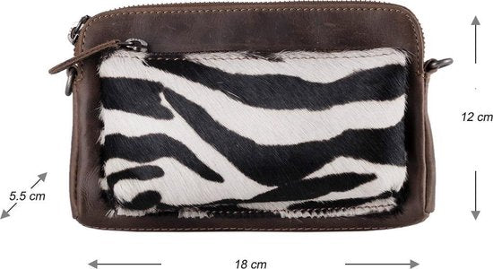 Dames tasje donkerbruin leer met dieren print kleine dames tasje - Arrigo Leather Goods