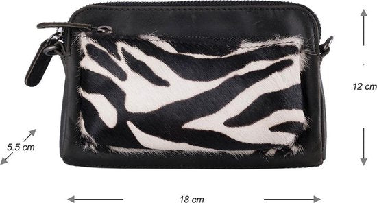 Dames tasje zwart leer met dieren print kleine dames tasje - Arrigo Leather Goods