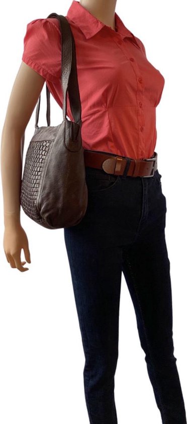 Dames tassen schoudertas donkerbruin gevlochten leer arrigo - Arrigo Leather Goods
