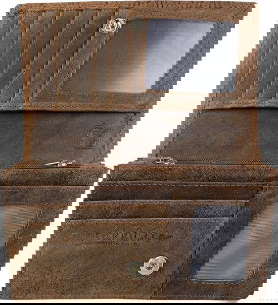 Damesportemonnee cognac van leer met bloemenprint en RFID-bescherming - Arrigo.nl