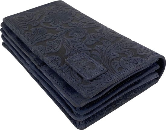 Damesportemonnee met bloemenprint donkerblauw met anti-skim functie - Arrigo.nl