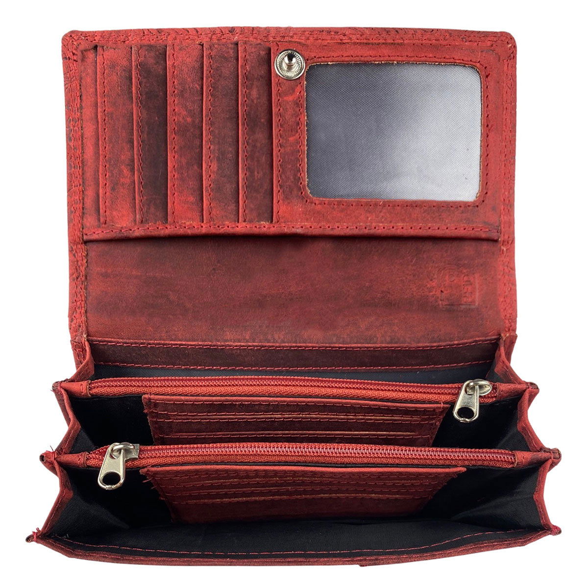 Damesportemonnee met bloemenprint rood met anti-skim functie - Arrigo.nl