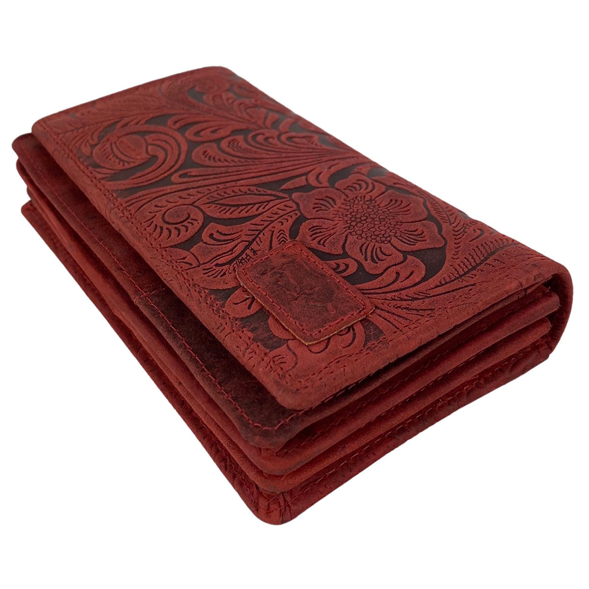 Damesportemonnee met bloemenprint rood met anti-skim functie - Arrigo.nl