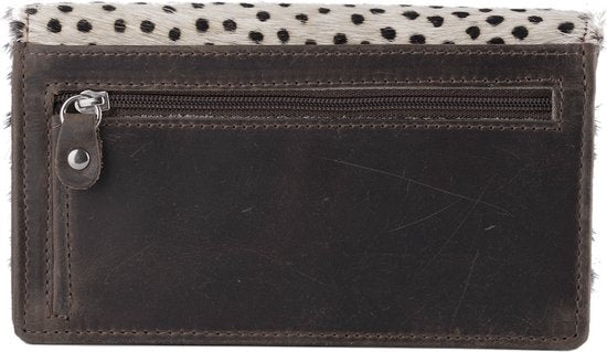 Damesportemonnee van donkerbruin echt leer met dierenprint - Arrigo.nl
