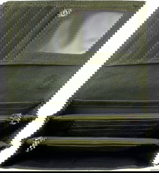 Damesportemonnee van groen leer met bloemenprint en RFID-bescherming - Arrigo.nl