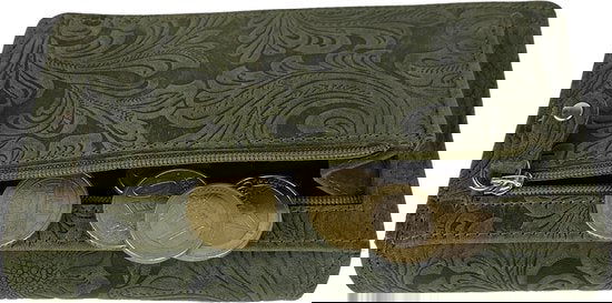 Damesportemonnee van groen leer met bloemenprint en RFID-bescherming - Arrigo.nl