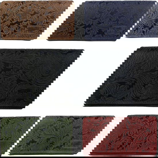 Damesportemonnee van groen leer met bloemenprint en RFID-bescherming - Arrigo.nl