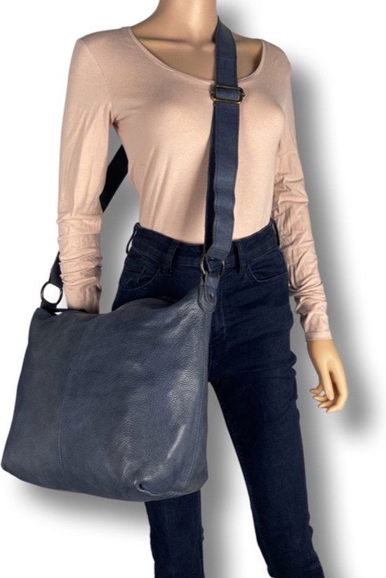 Damestas schoudertas crossbody blauw echt leer arrigo - Arrigo.nl