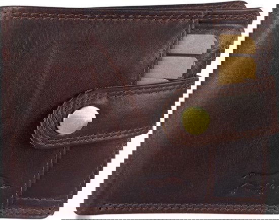 Deze compacte bruine heren portemonnee is dubbel gestikt langs de buitenranden - Arrigo.nl