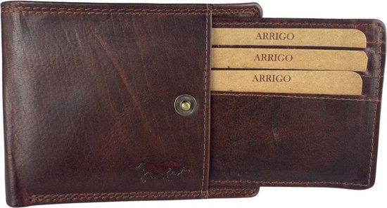 Deze compacte bruine heren portemonnee is dubbel gestikt langs de buitenranden - Arrigo.nl