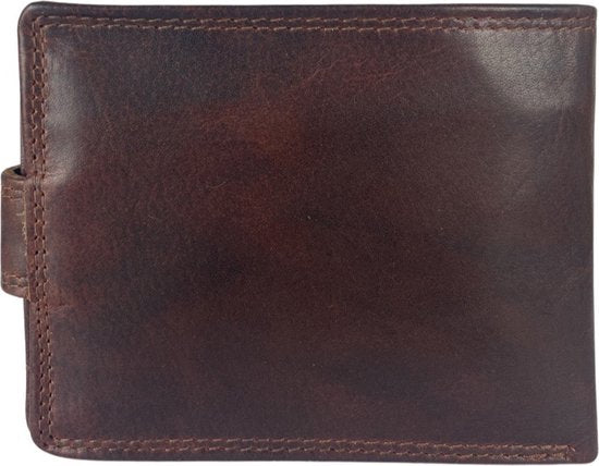 Deze compacte bruine heren portemonnee is dubbel gestikt langs de buitenranden - Arrigo.nl