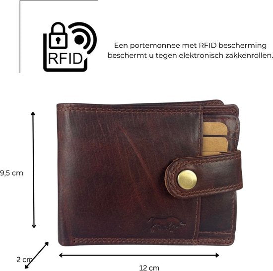 Deze compacte bruine heren portemonnee is dubbel gestikt langs de buitenranden - Arrigo.nl