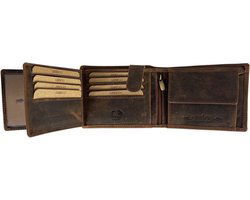 Deze compacte cognac heren portemonnee is dubbel gestikt langs de buitenranden. - Arrigo.nl