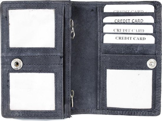 Donderblauwe rfid dames portemonnee leer met bloemenprint - Arrigo.nl