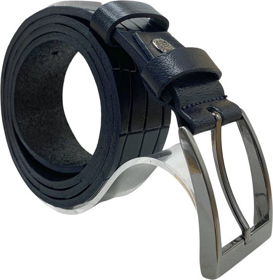 Donkerblauw leren riem van 3 5 cm breed met kroko - Arrigo Leather Goods