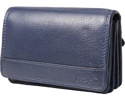 Donkerblauwe dames portemonnee leer rfid met klepje voor kleingeld portemonnee - Arrigo Leather Goods