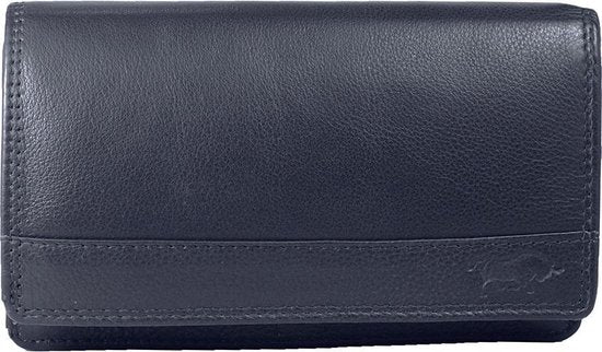 Donkerblauwe leren damesportemonnee met RFID-bescherming in harmonica-model - Arrigo.nl