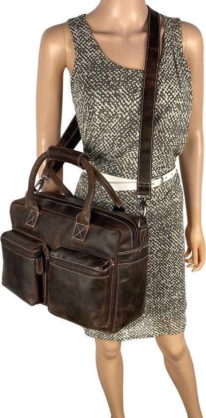 Donkerbruin Leren Schoudertas - Cowboybag Buffelleer 13 Inch Laptoptas / Handtas - Arrigo.nl
