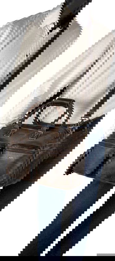 Donkerbruin Leren Schoudertas - Cowboybag Buffelleer 13 Inch Laptoptas / Handtas - Arrigo.nl