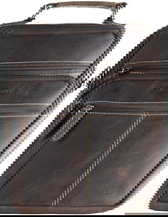 Donkerbruine buffellederen schoudertas - Arrigo.nl