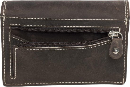 Donkerbruine dames portemonnee leer met ruime vakje voor kleingeld portemonnee - Arrigo Leather Goods