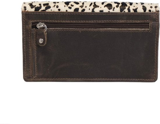 Donkerbruine damesportemonnee met vacht en anti-skim bescherming - Arrigo.nl