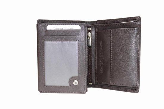 Donkerbruine euro portemonnee leer compact leren portemonnee donkerbruin - Arrigo.nl