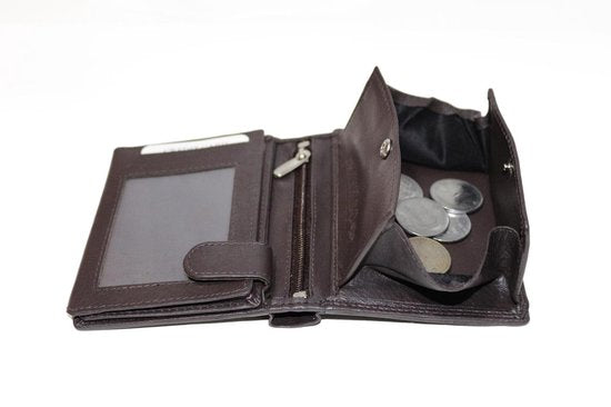 Donkerbruine euro portemonnee leer compact leren portemonnee donkerbruin - Arrigo.nl