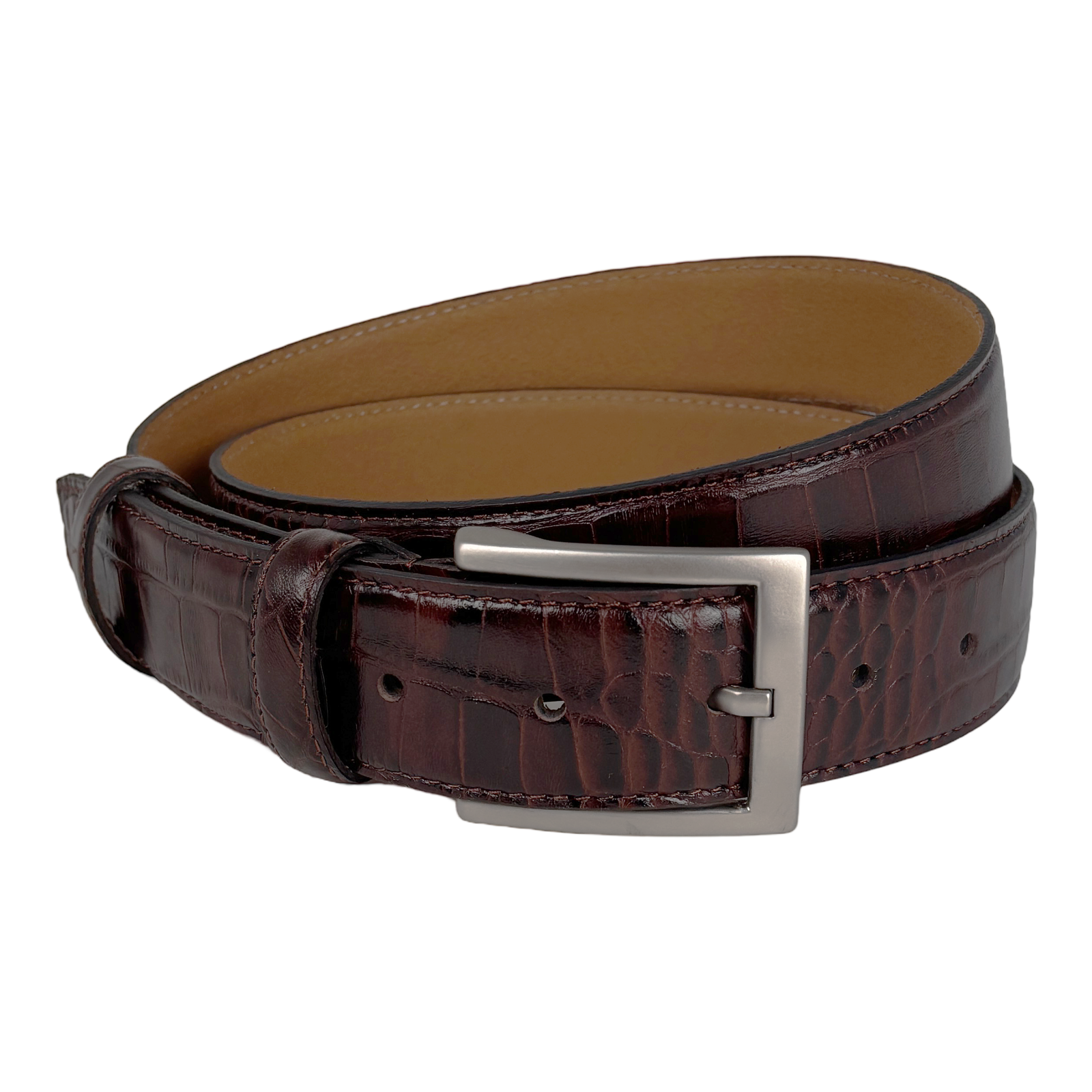 Donkerbruine krokoprint Riem - 3.5 cm - Arrigo.nl